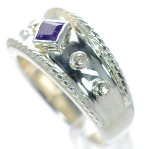SeidenGang 925 Sterling Silver Genuine Amethyst & Diamond Band Ring